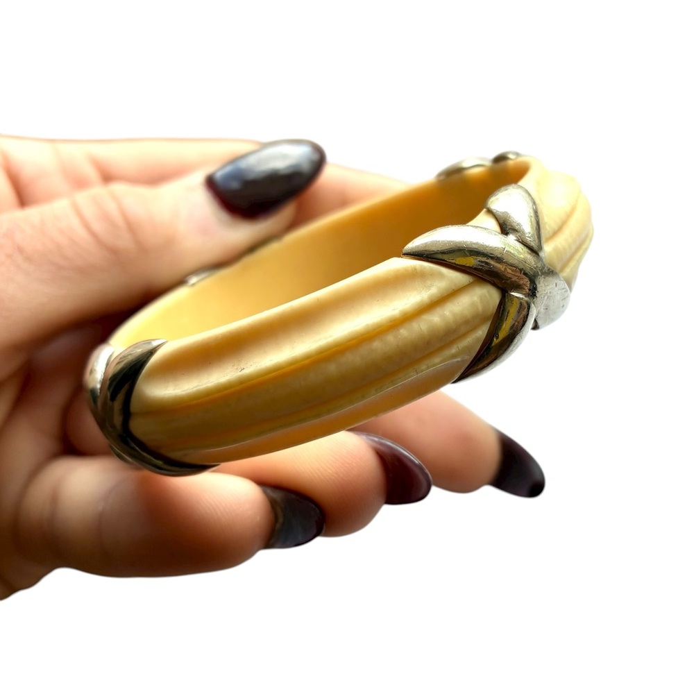 Antique Ivory and 14k white gold Bangle Bracelet
